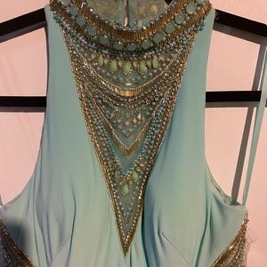 Light blue body con straight prom dress